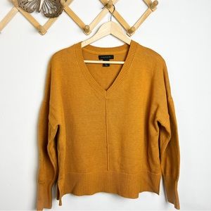 tahari mustard v neck sweater